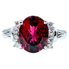 Vintage Rubellite & Diamond Platinum Ring