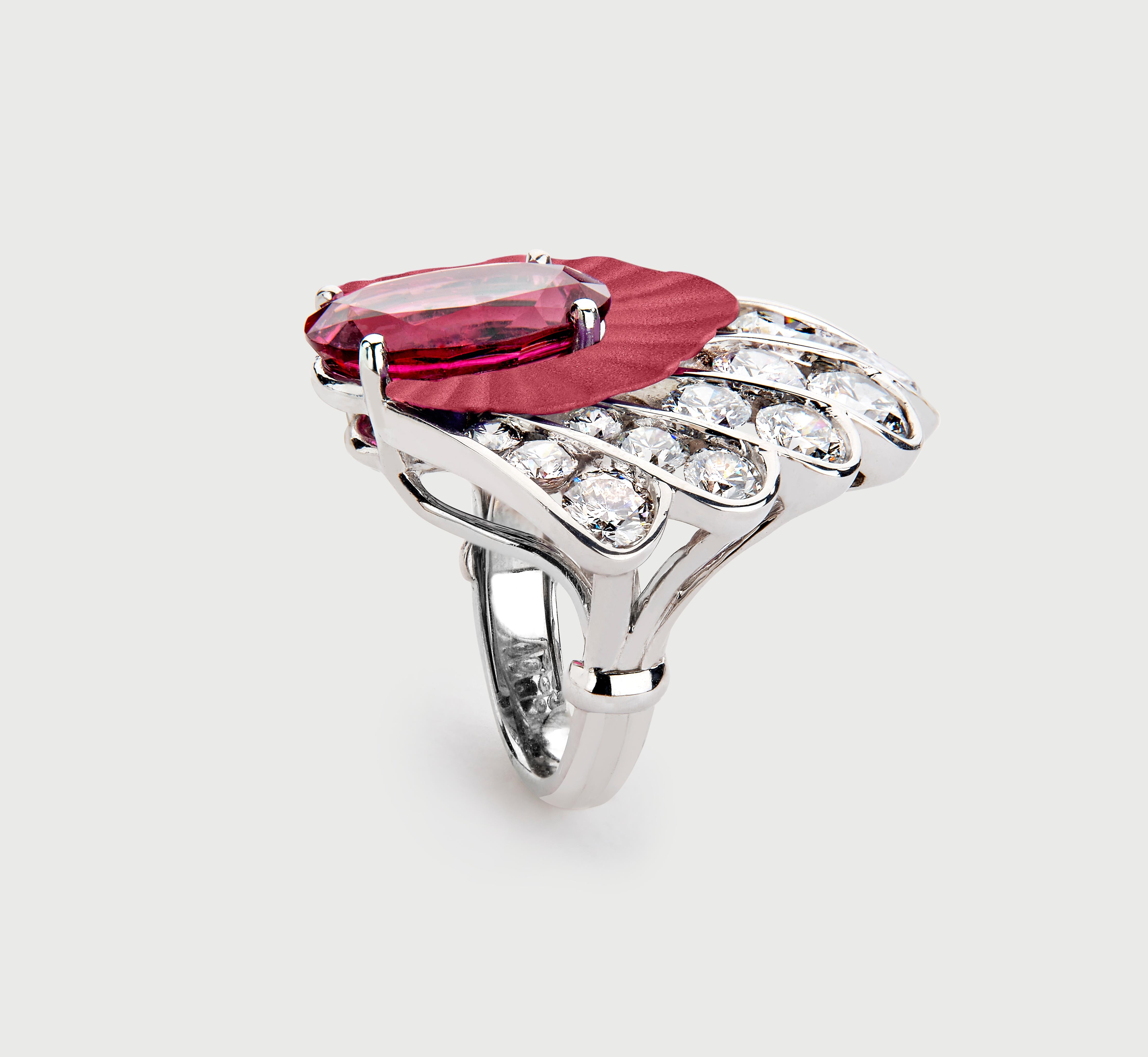 Contemporary Rubellite & Diamond Ring For Sale