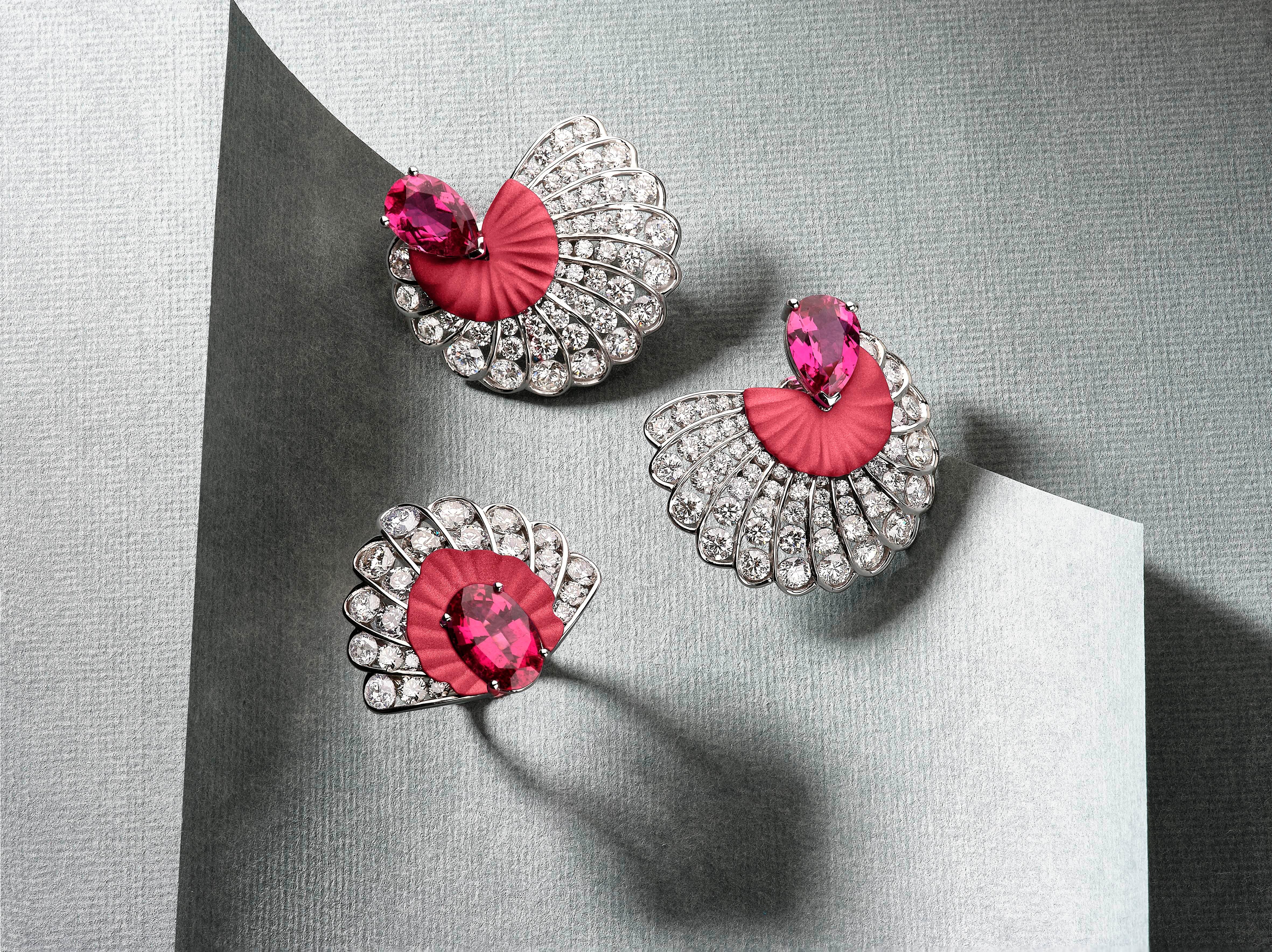 Oval Cut Rubellite & Diamond Ring For Sale