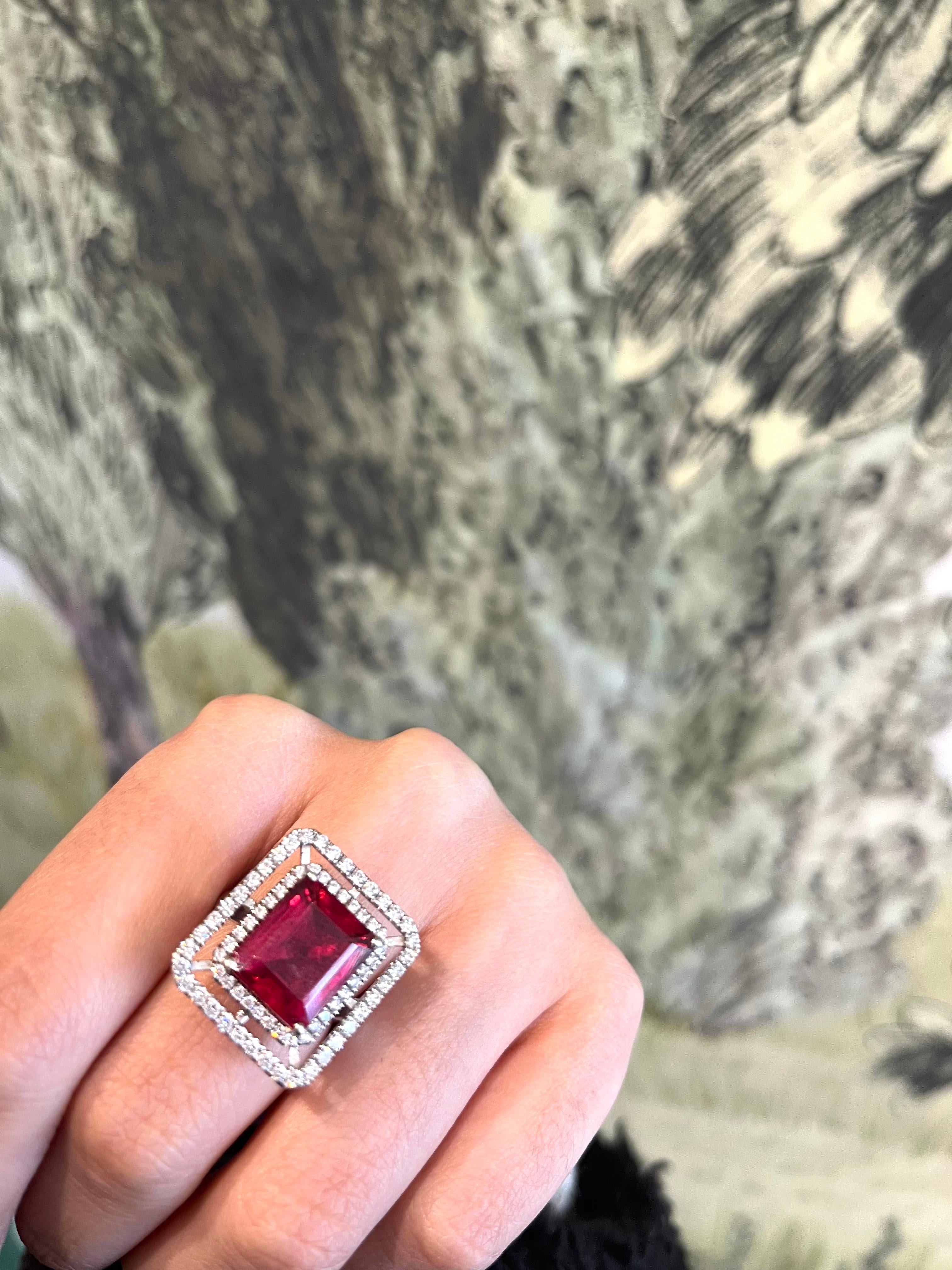 Augustine Jewels Rubellite & Diamond Ring In New Condition For Sale In London, GB
