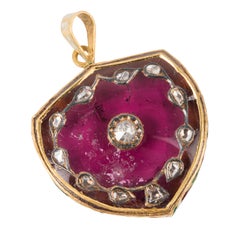 Rubellite and Diamond Shield Pendant