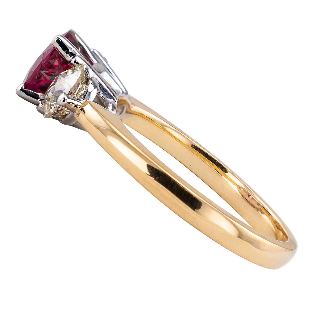 Contemporary Rubellite Diamond Three-Stone Gold Ring Size 8.75