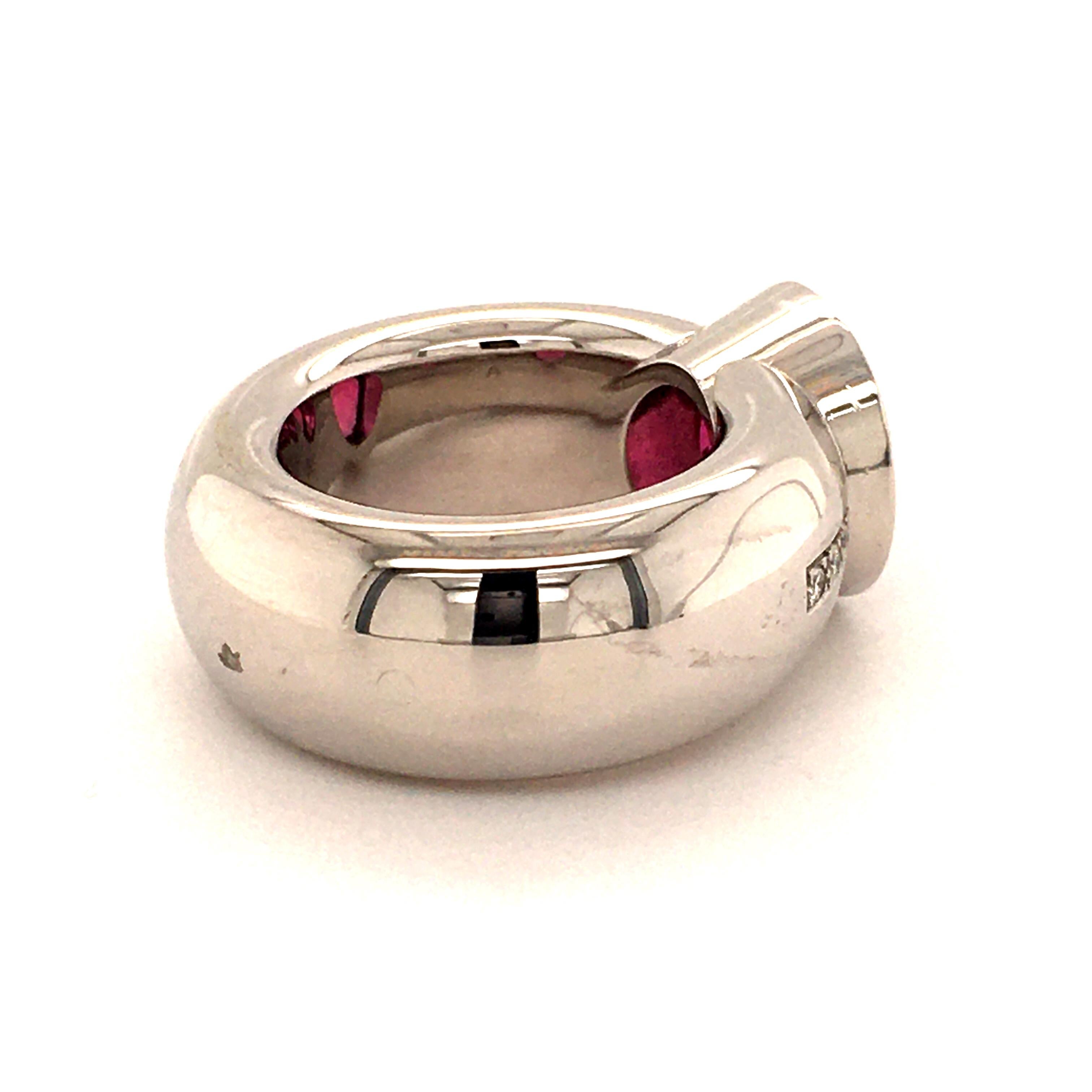 Rubellite Diamond White Gold Ring For Sale 4