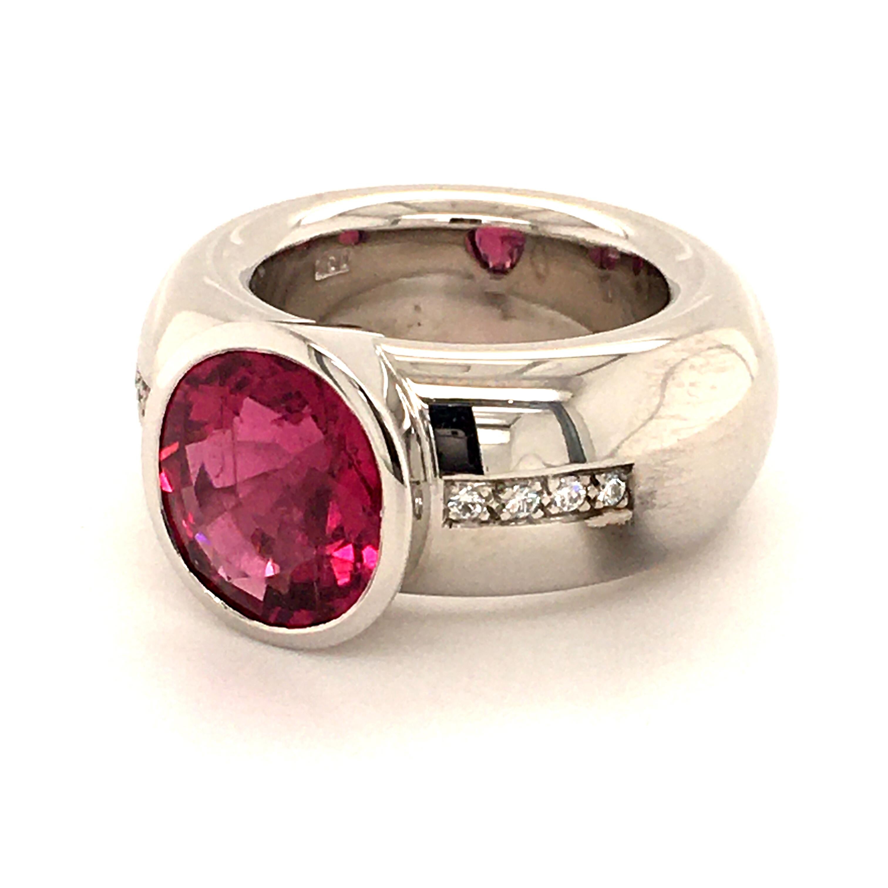 Contemporary Rubellite Diamond White Gold Ring For Sale