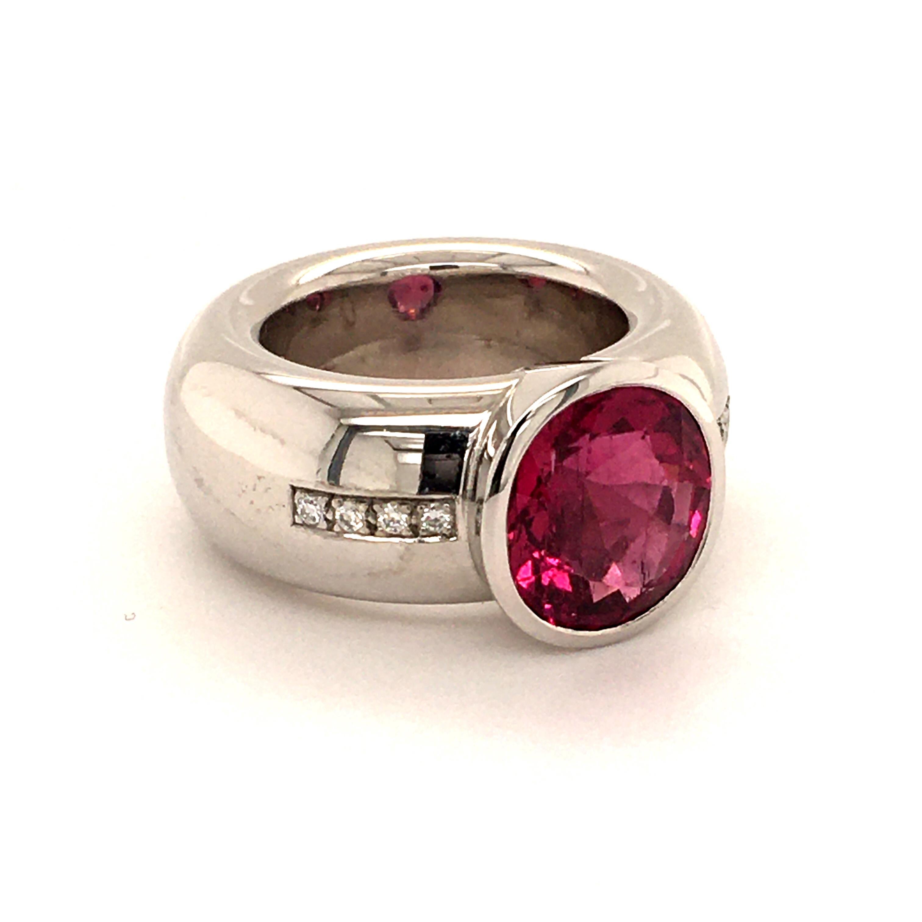 Oval Cut Rubellite Diamond White Gold Ring For Sale