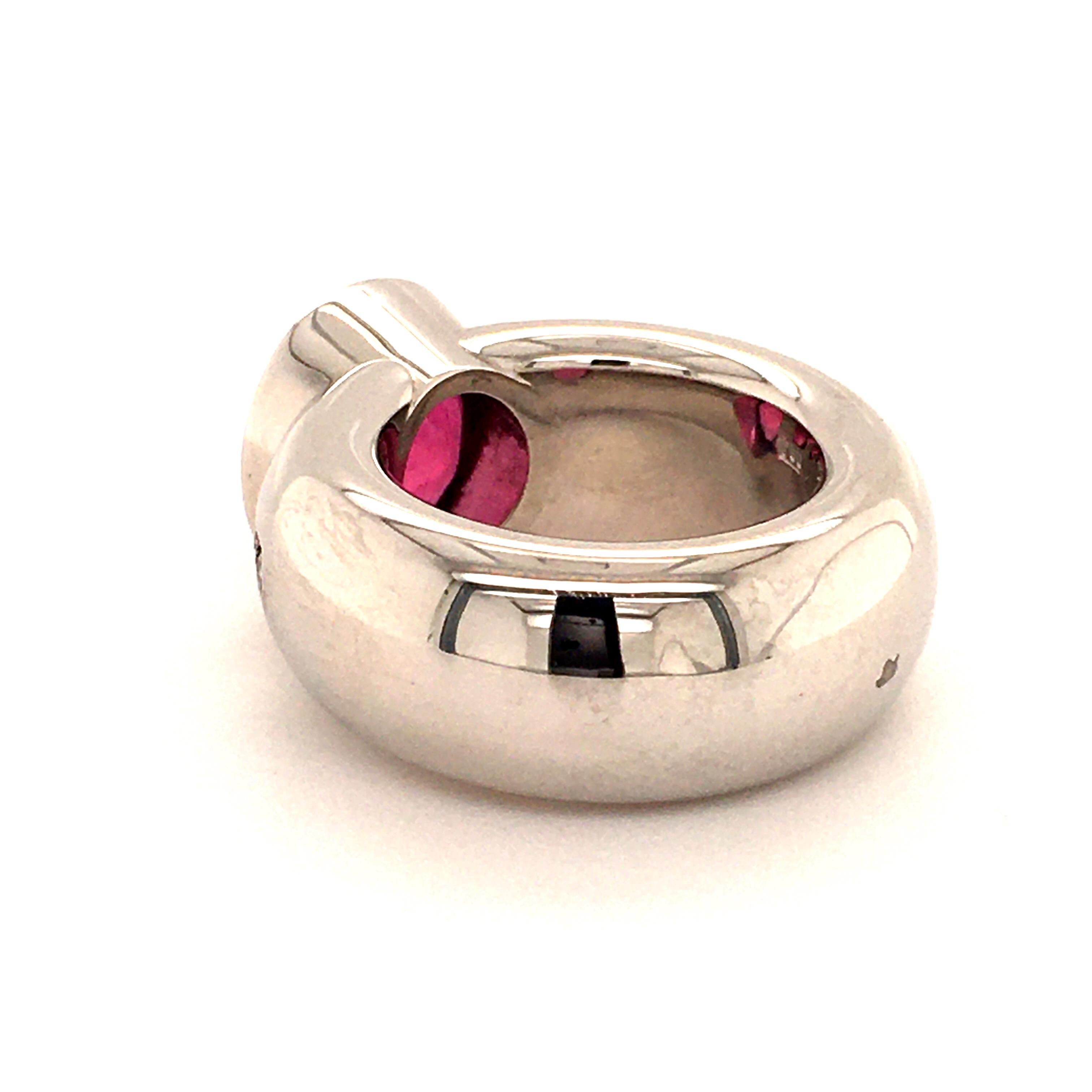 Rubellite Diamond White Gold Ring For Sale 1