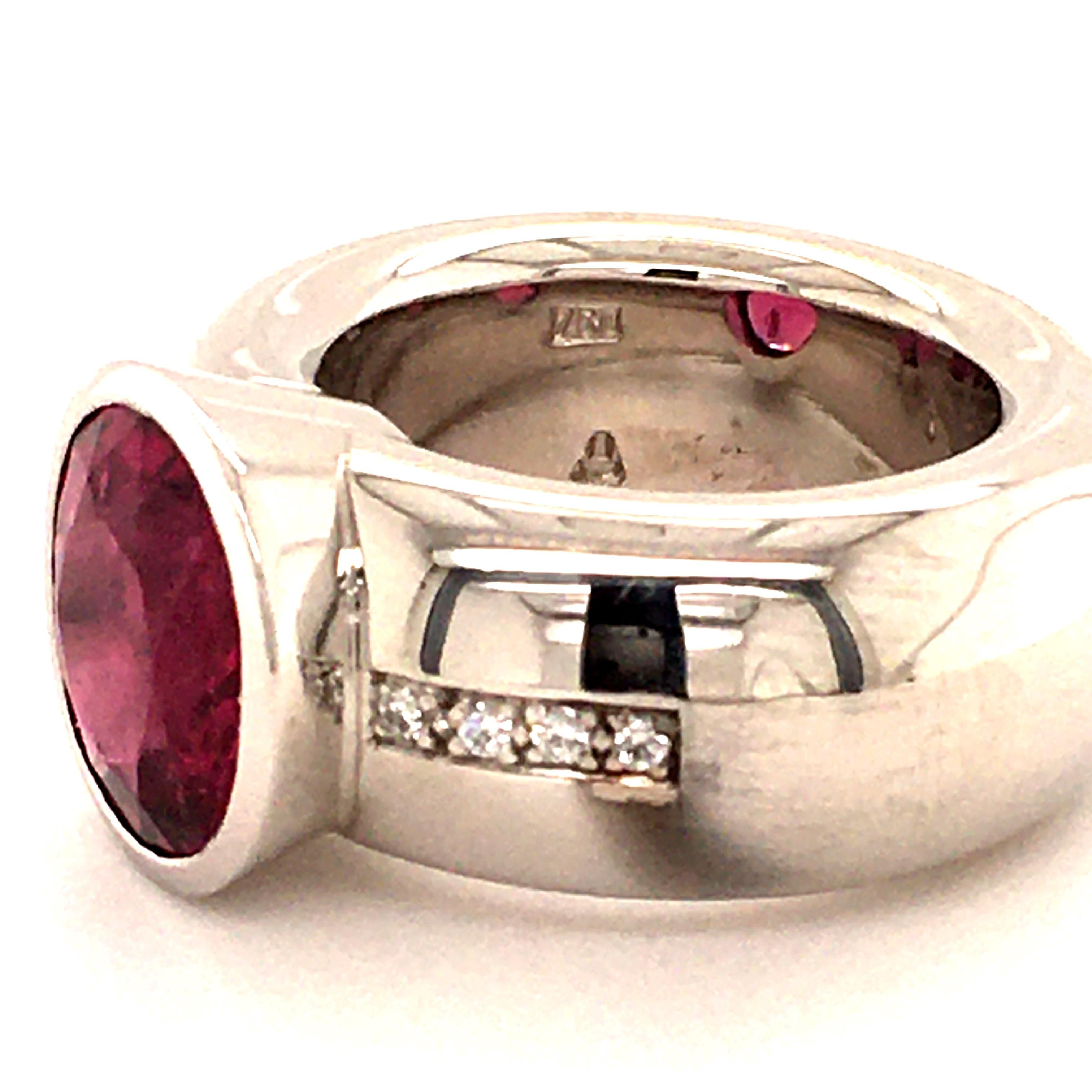 Rubellite Diamond White Gold Ring For Sale 2