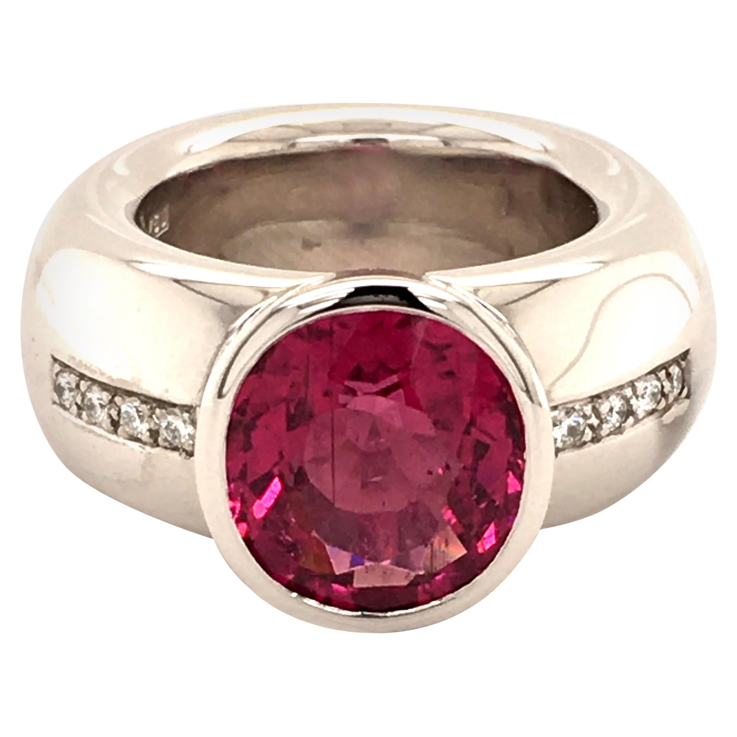 Rubellite Diamond White Gold Ring For Sale