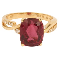 Rubellit-Diamant-Ring aus 18 Karat Gelbgold