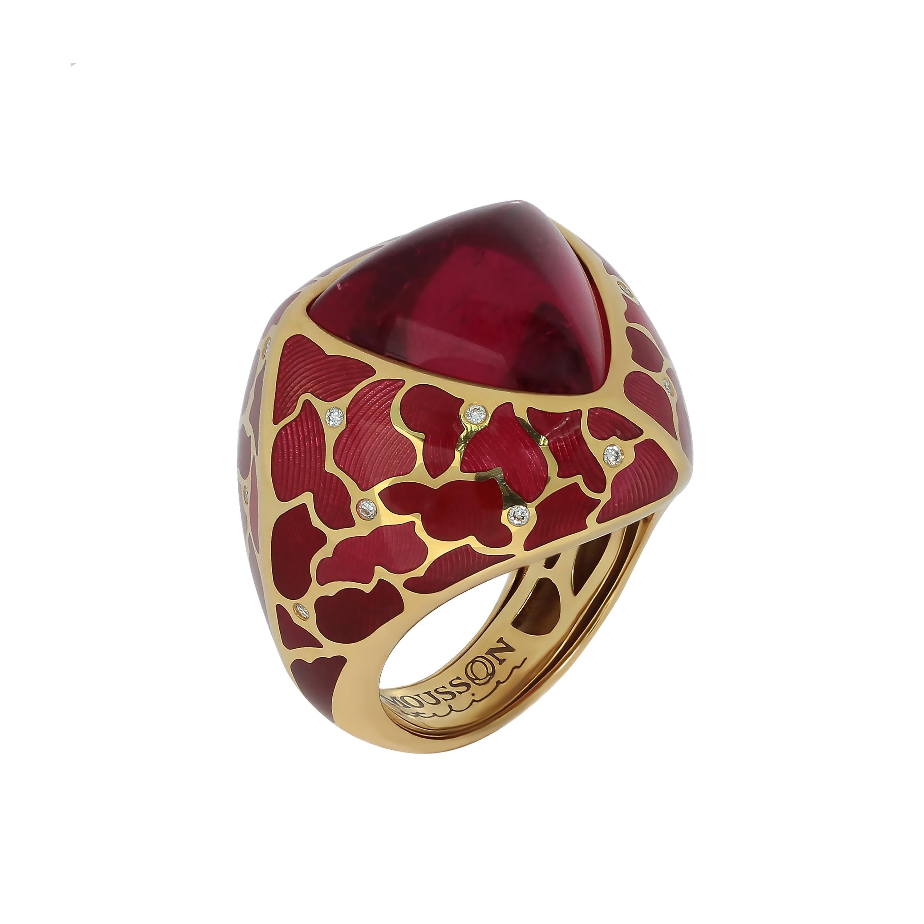 Women's Rubellite Diamonds Enamel 18 Karat Yellow Gold Suite