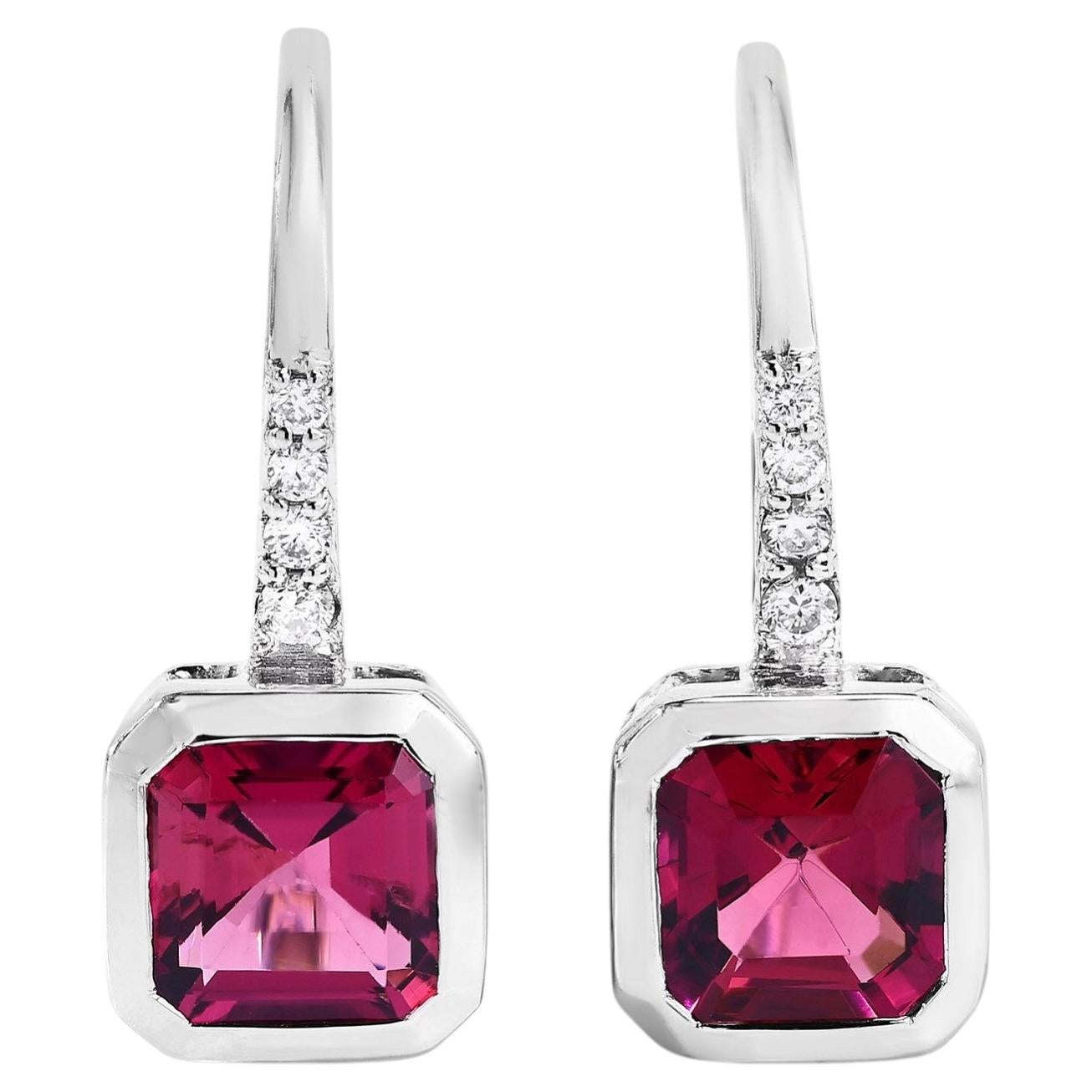 Rubellite Earrings With Diamonds 2.53 Carats 14K White Gold
