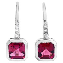 Rubellite Earrings With Diamonds 2.53 Carats 14K White Gold