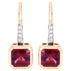 Rubellite Earrings With Diamonds 2.53 Carats 14K Yellow Gold