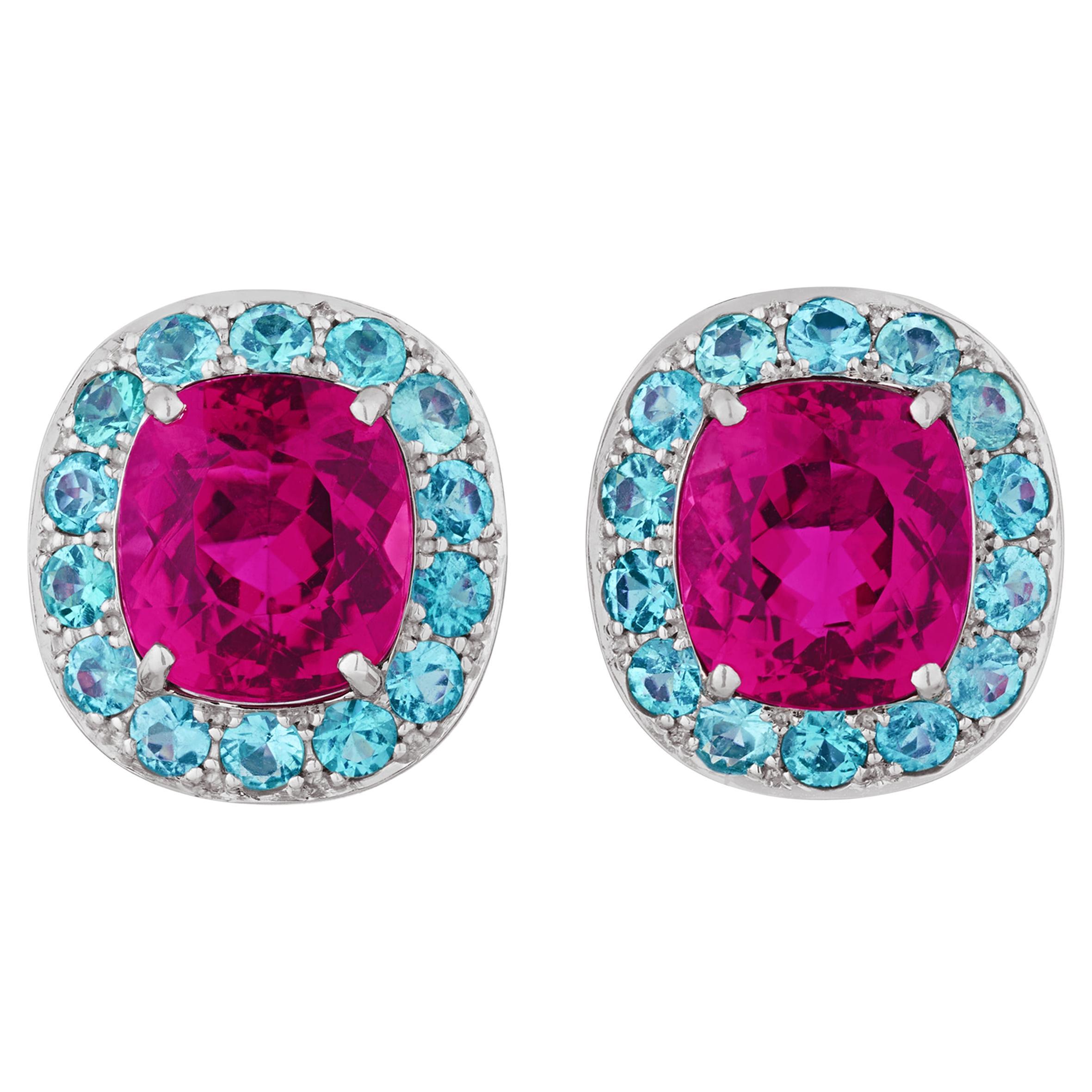 Rubellite Earrings With Paraiba Accents By Oscar Heyman, 4.55 Carats For Sale