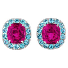 Rubellite Earrings With Paraiba Accents By Oscar Heyman, 4.55 Carats
