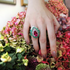 Rubellite, Emeralds and Diamonds Ring
