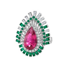 Rubellite, Emeralds and Diamonds Ring