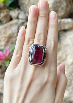 Rubellite, Green Tourmaline, Brown Diamond, Blue Sapphire Ring 18K Rose Gold