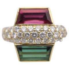 Rubellit & Grüner Turmalin Diamant Gold Ring