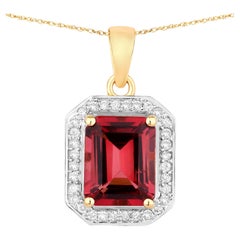Rubellite Pendant With Diamonds 2.72 Carats 14K Yellow Gold