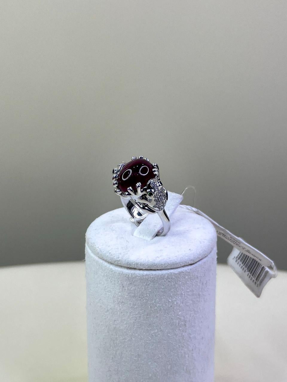 Rubellite Pink Tourmaline Diamond Pave Double Frog 18 Karat White Gold Ring In New Condition For Sale In Oakton, VA