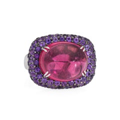 Rubellite Purple Sapphire Ring Estate 18k White Gold Sz 6.5 Cocktail Jewelry