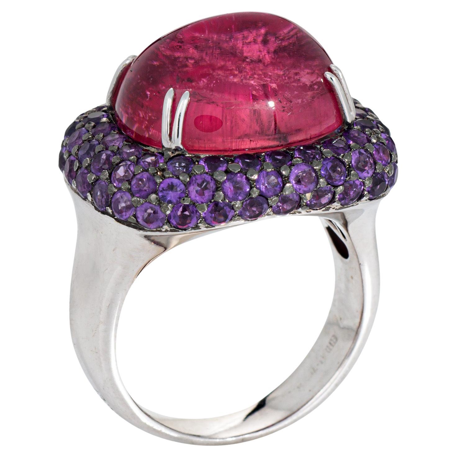 Rubellite Purple Sapphire Ring Estate 18k White Gold Sz 6.5 Cocktail Jewelry