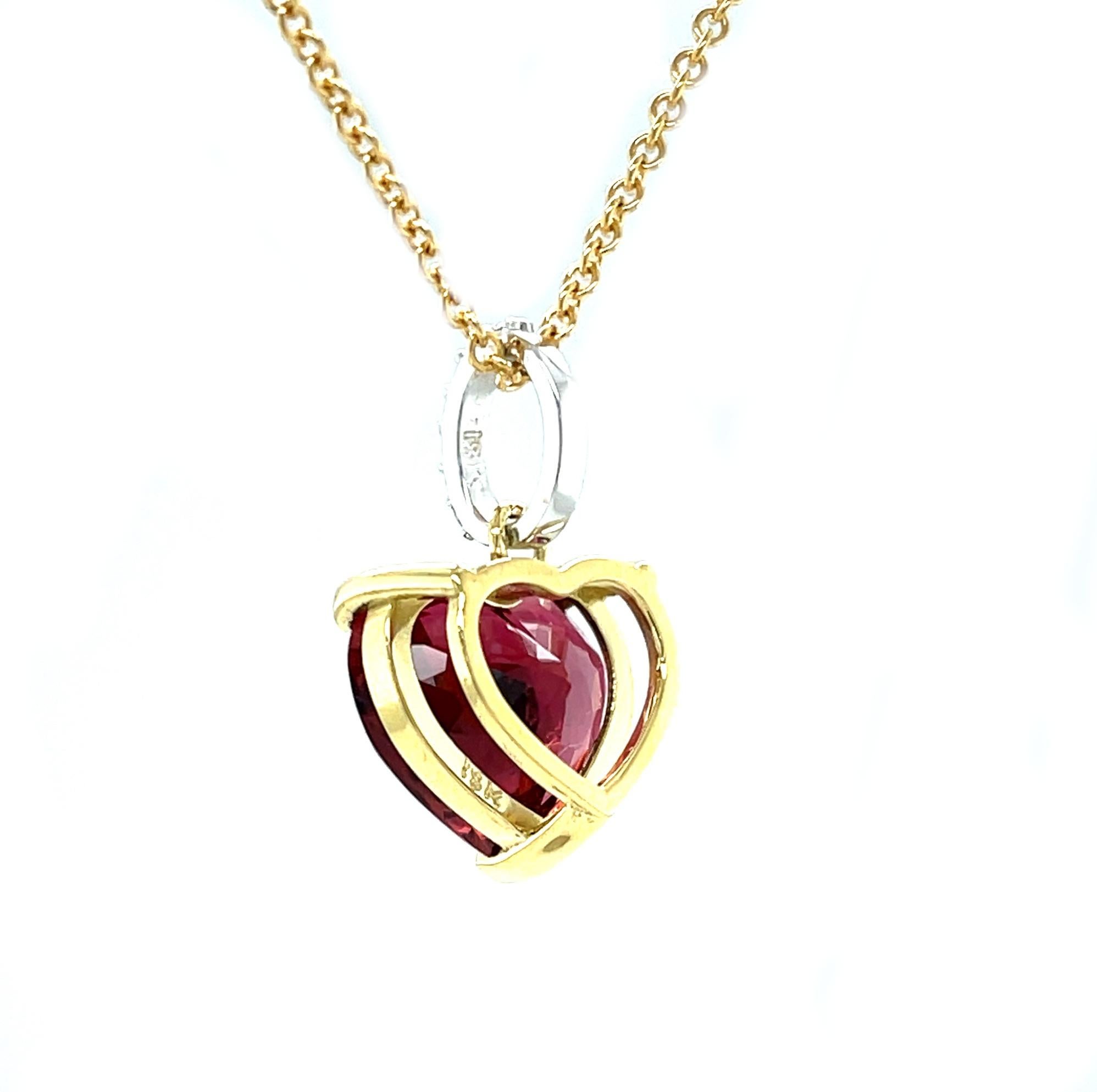 Heart Cut Rubellite Red Tourmaline Pendant, 9.28 Carat Heart Shape with Diamond Set Bail For Sale
