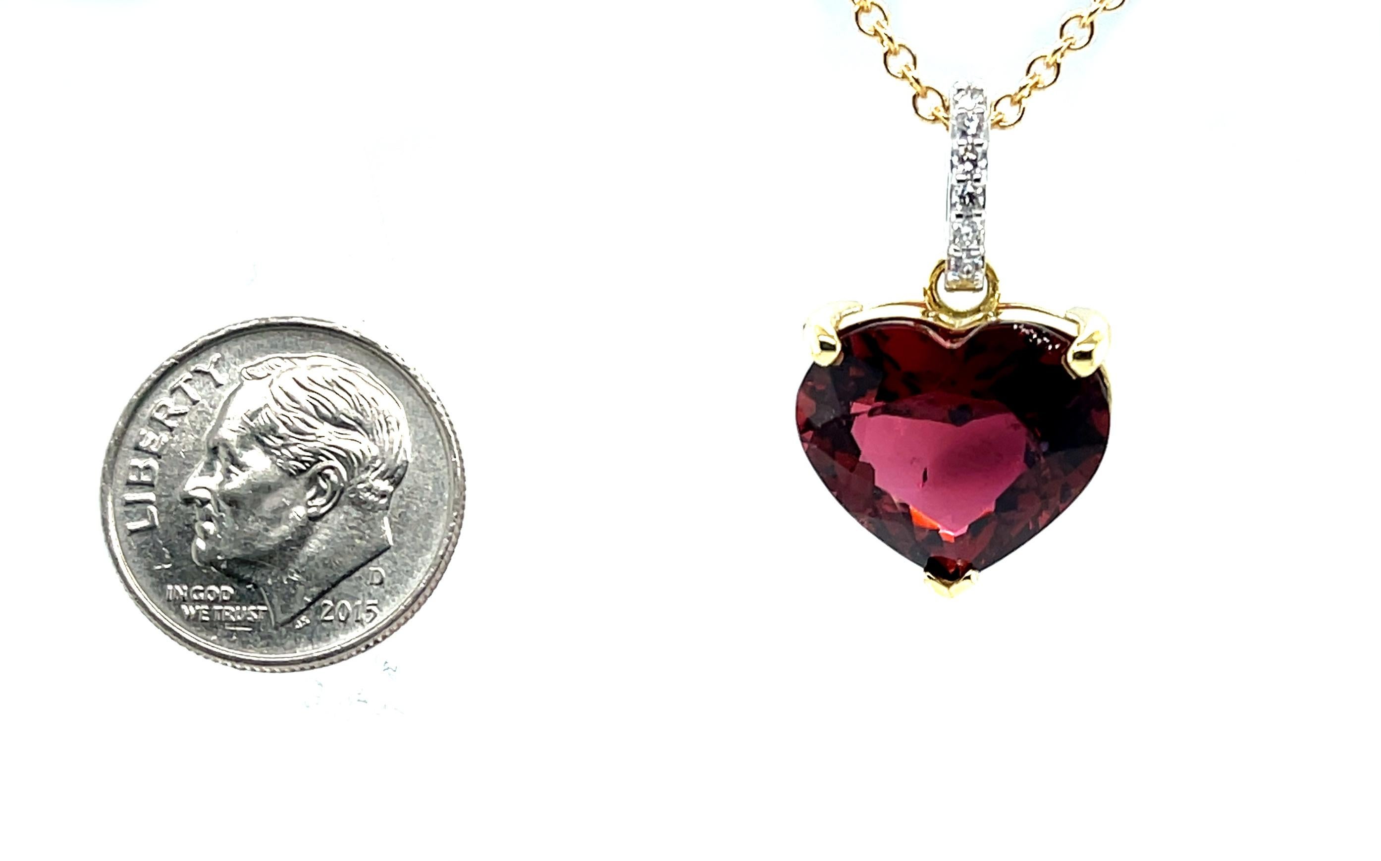 Rubellite Red Tourmaline Pendant, 9.28 Carat Heart Shape with Diamond Set Bail In New Condition For Sale In Los Angeles, CA