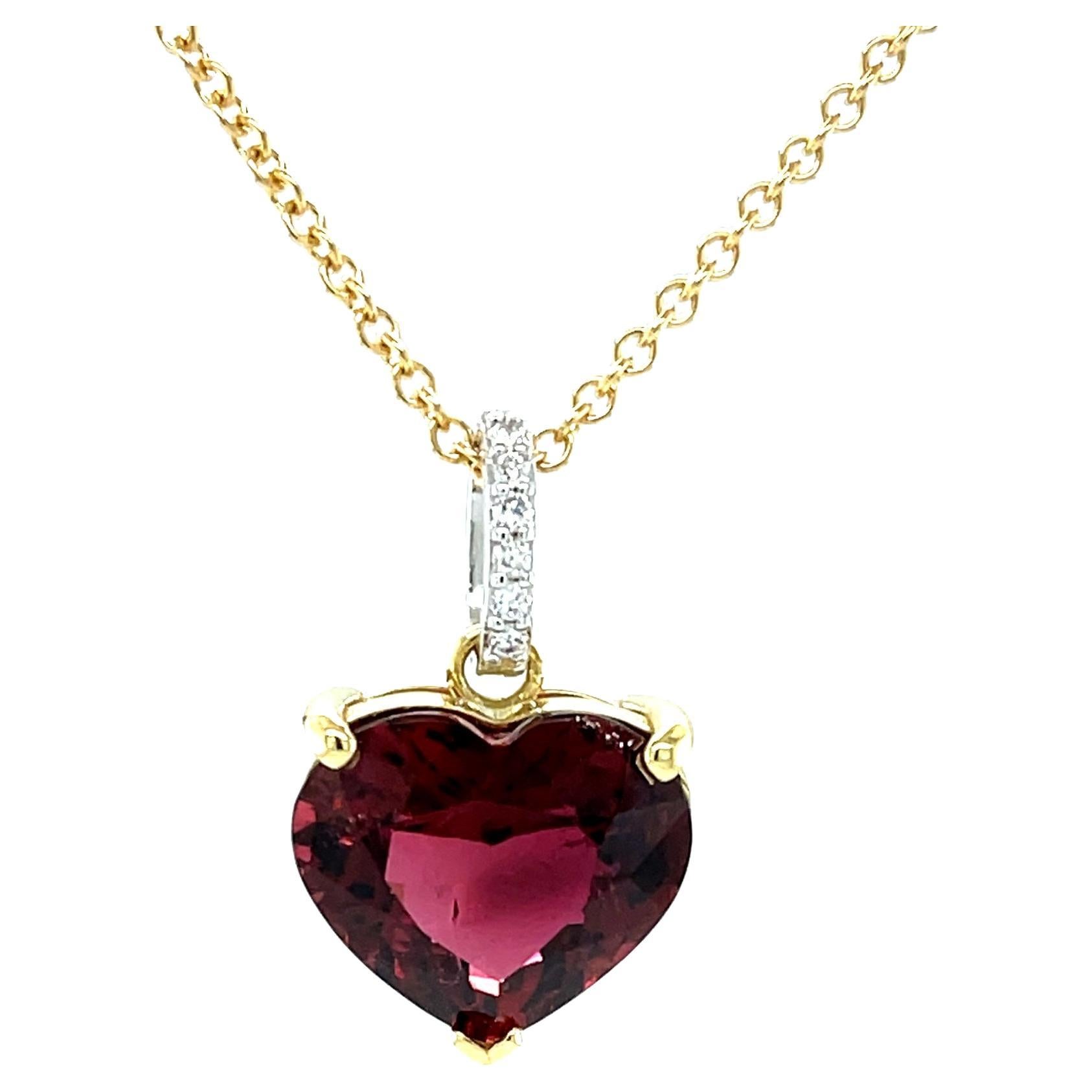 Rubellite Red Tourmaline Pendant, 9.28 Carat Heart Shape with Diamond Set Bail For Sale