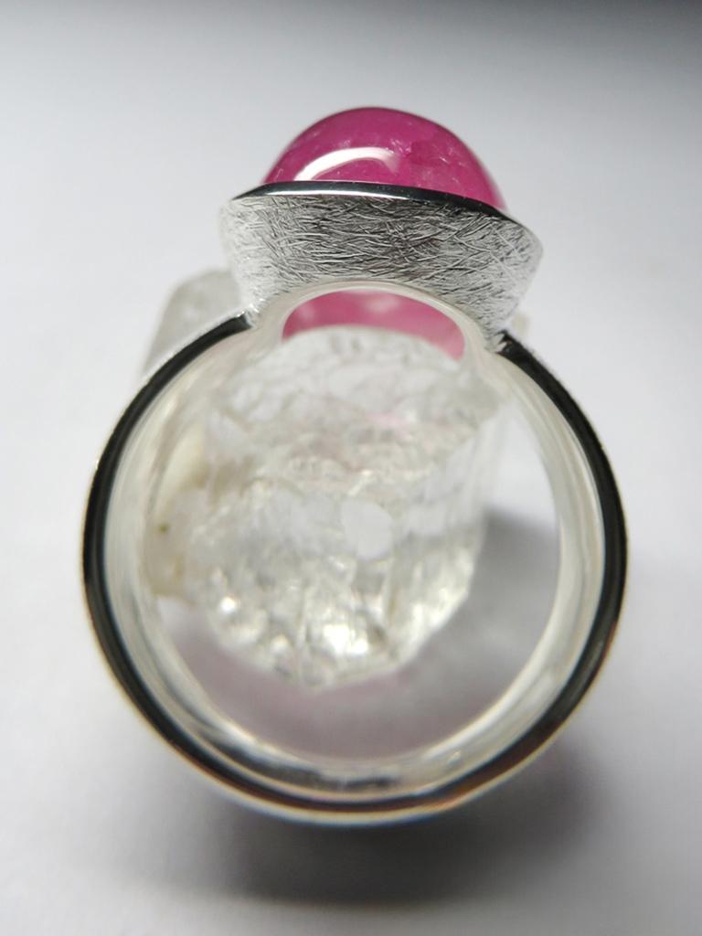 Ring mit Rubellit und Katzenauge aus Silber mit rosa Turmalin und Cabochon-Edelstein für Damen oder Herren im Angebot