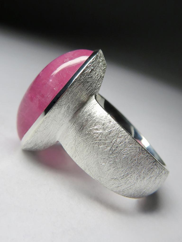 Rubellite Ring Cat's Eye Effect Silver Ring Pink Tourmaline Cabochon Gem For Sale 2