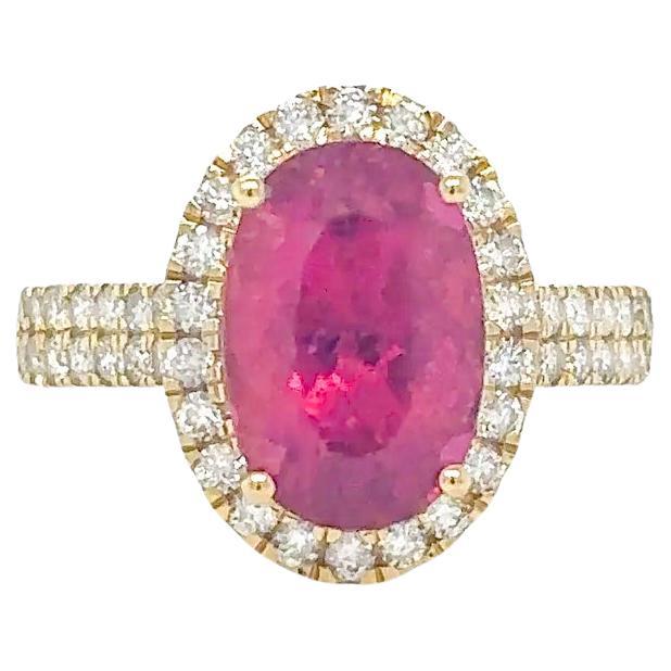 Rubellite Ring With Diamonds 4.48 Carats 14K Yellow Gold