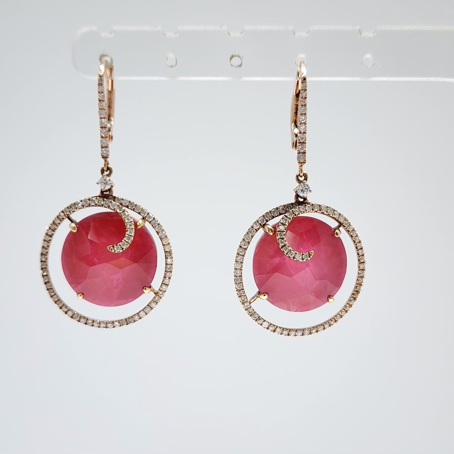 Orecchini pendenti con cristallo di rocca rubellite e diamante doppio in oro rosa 18 carati in vendita 2