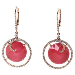 Rubellite Rock Crystal Doublet Diamond Dangle Earrings in 18 Karat Rose Gold