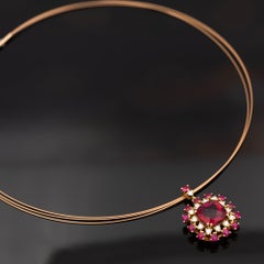 Rubellite Ruby Diamond 18k Rose Gold Pendant Necklace