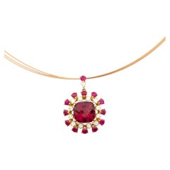 Rubellite Ruby Diamond 18k Rose Gold Pendant Necklace