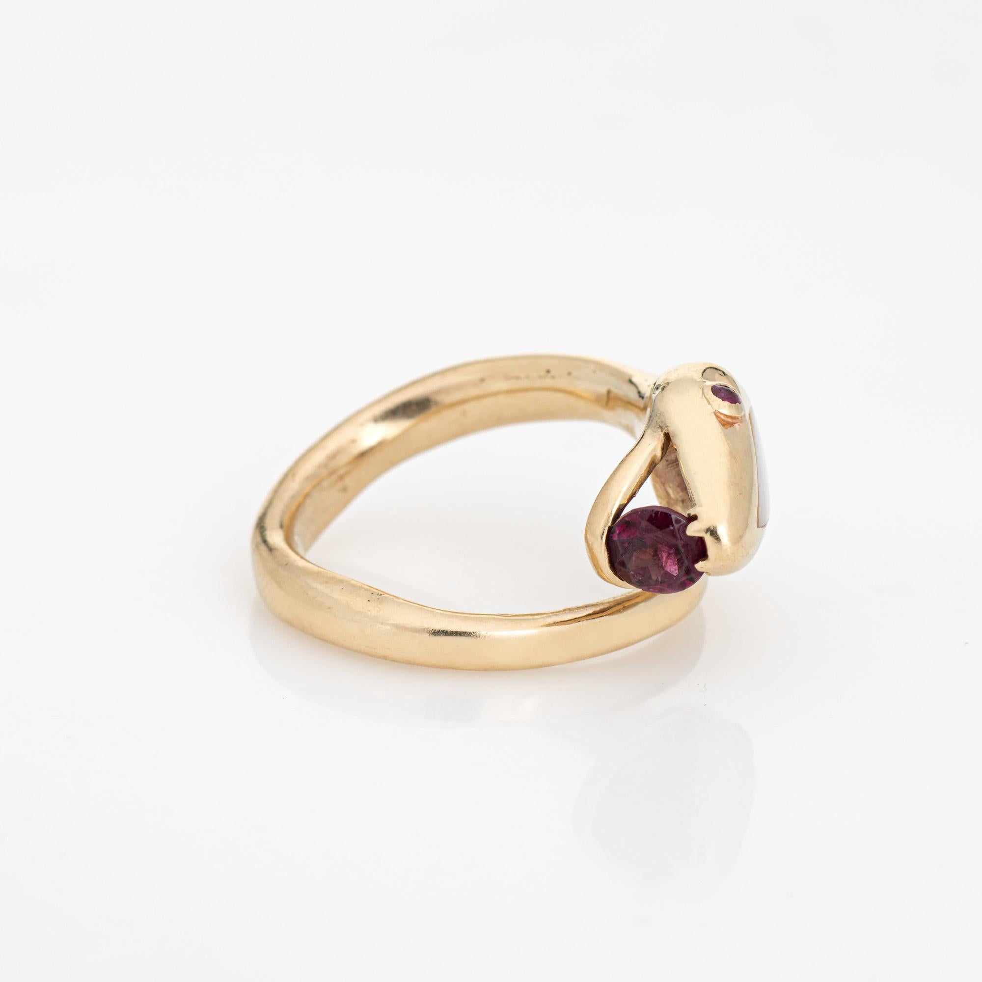 Modern Rubellite Snake Ring 14k Yellow Gold Coiled Serpent Sz 7 Band Cocktail Jewelry For Sale