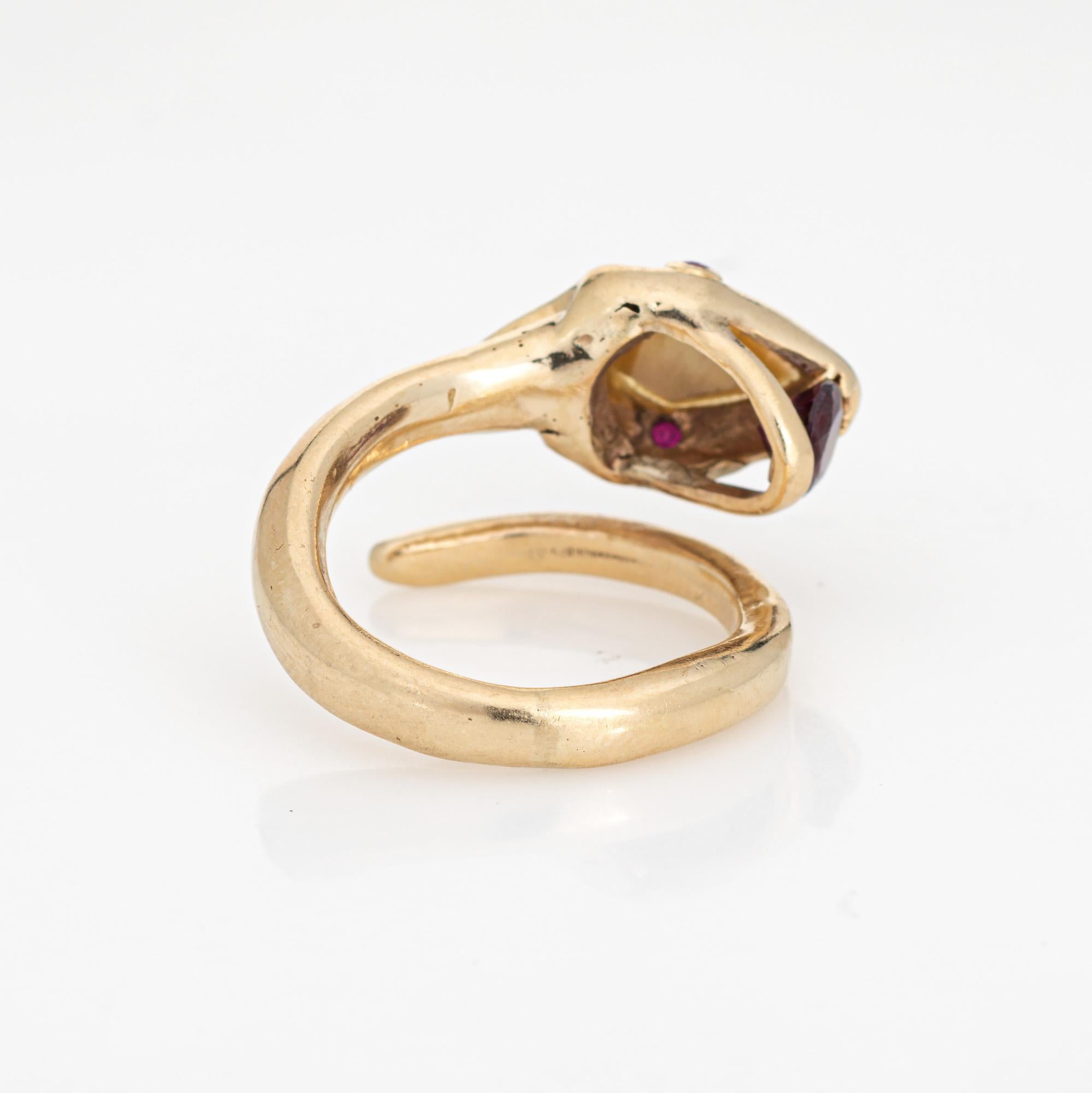 Women's Rubellite Snake Ring 14k Yellow Gold Coiled Serpent Sz 7 Band Cocktail Jewelry For Sale