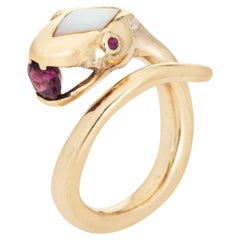 Rubellite Snake Ring 14k Yellow Gold Coiled Serpent Sz 7 Band Cocktail Jewelry