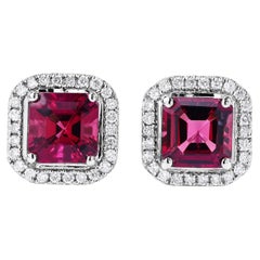 Rubellite Stud Earrings With Diamonds 2.68 Carats 14K White Gold