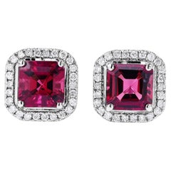 Rubellite Stud Earrings With Diamonds 2.68 Carats 14K White Gold