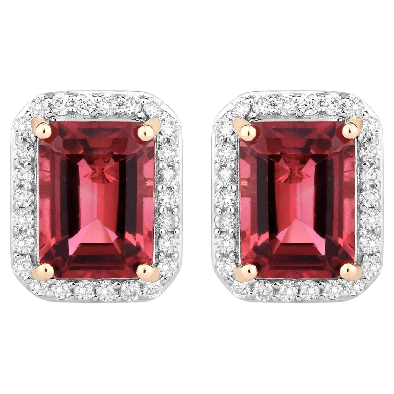 Rubellit-Ohrstecker mit Diamanten, 3,04 Karat, 14-karätiges Gelbgold im Angebot