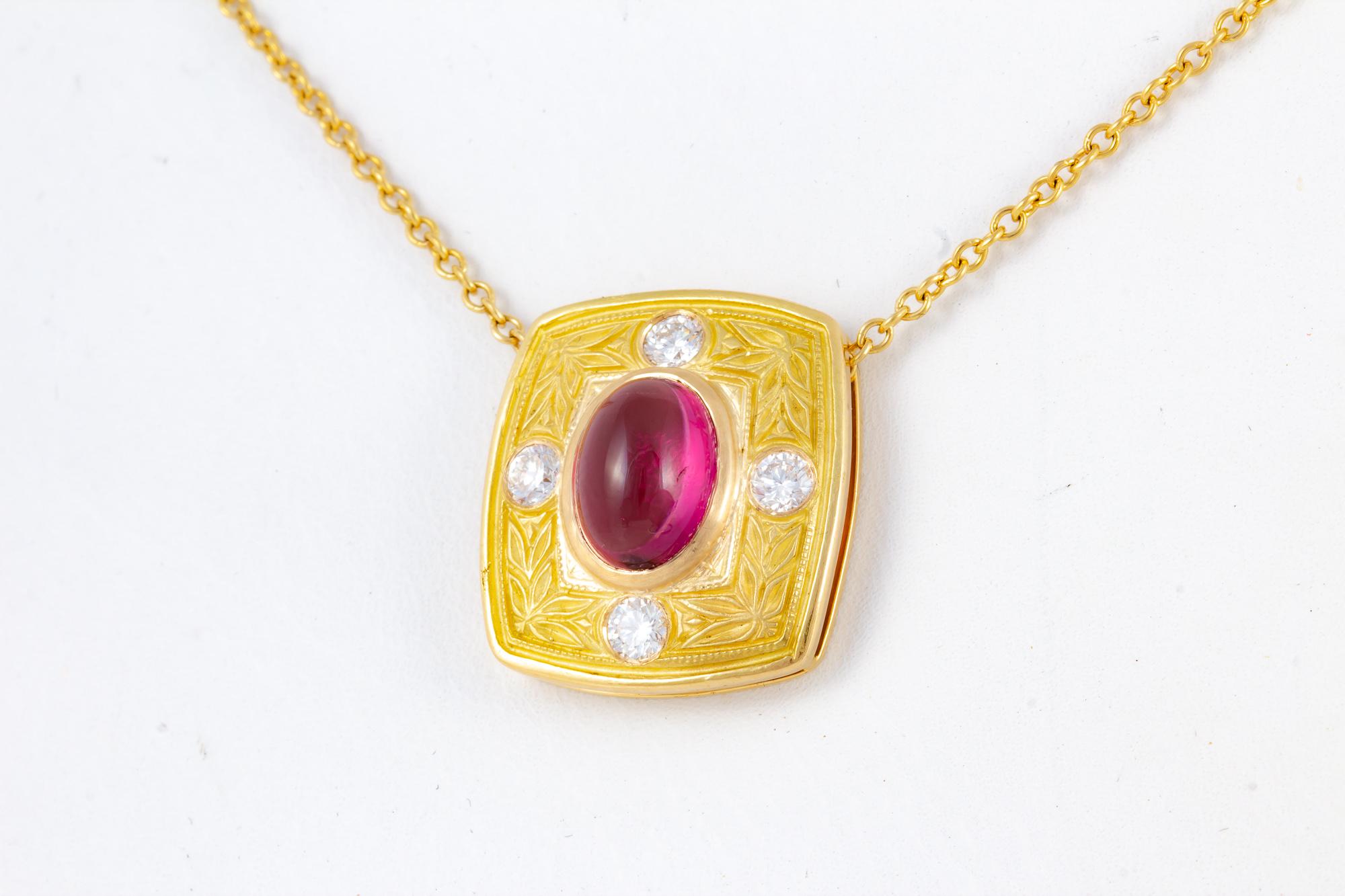 Rubellite Tourmaline 18 kt Gold and Diamond Necklace For Sale 5