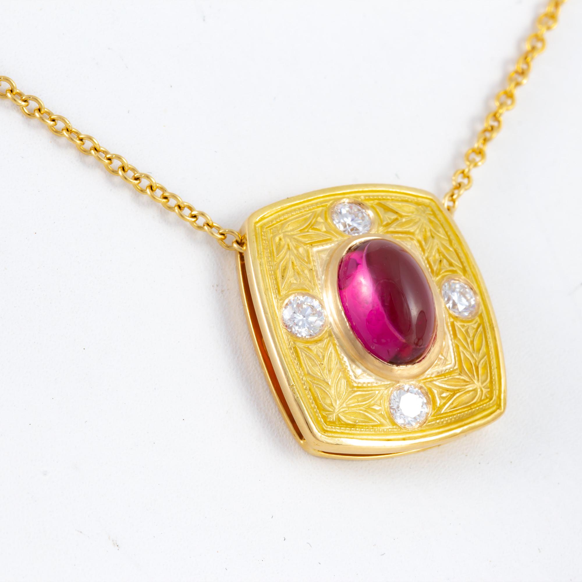 Artisan Rubellite Tourmaline 18 kt Gold and Diamond Necklace