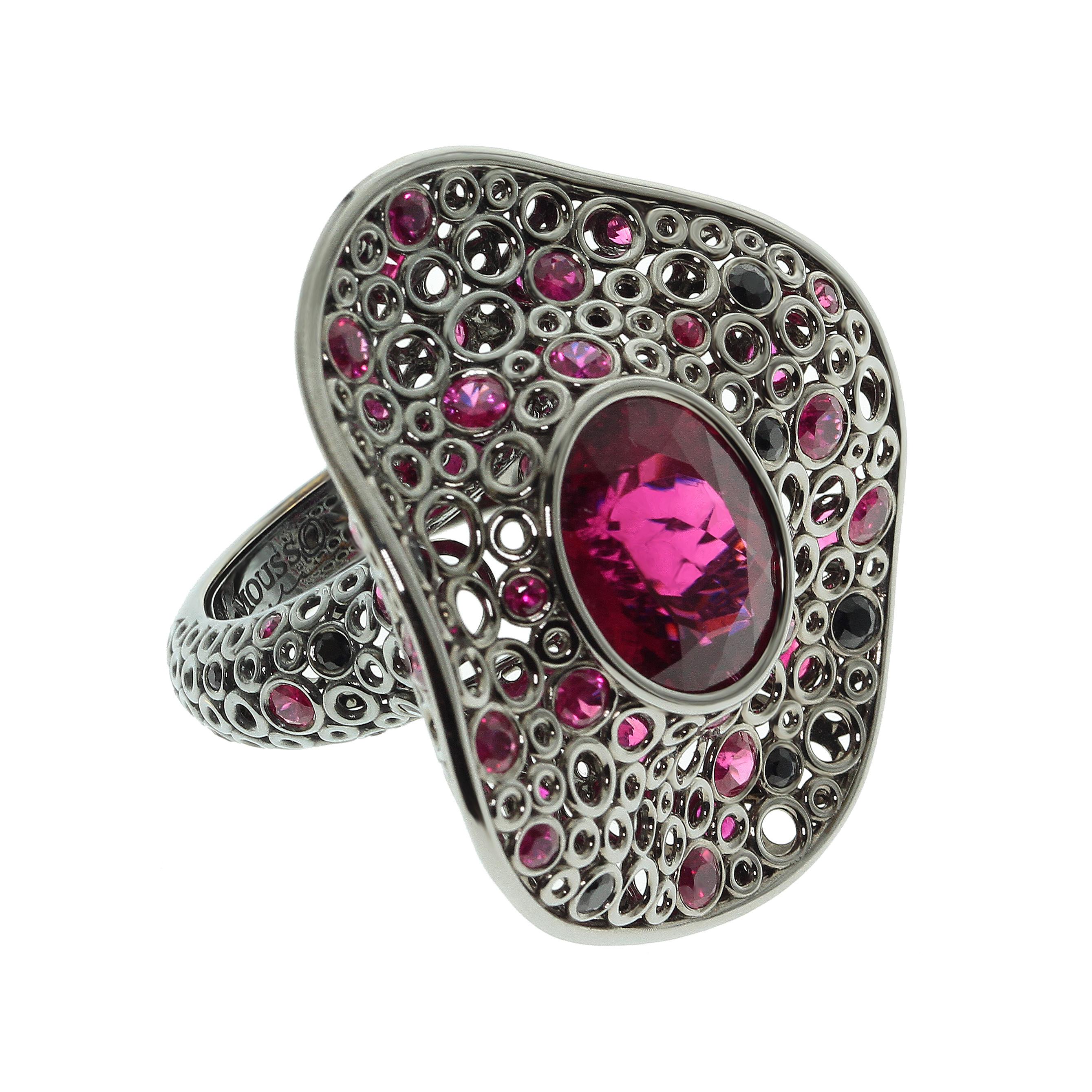 Rubellite Tourmaline 8.40 Carat, Ruby Sapphire 18 Karat Black Gold Cocktail Ring
From our Bubble Collection. See the sparkling Bubbles in the Foam of Stormy Sea.
Accompanied with the earrings LU116414762591

Size - US Size 7 1/4 // EU Size 54