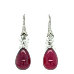 Rubellite Tourmaline and Diamond Drop Earrings
