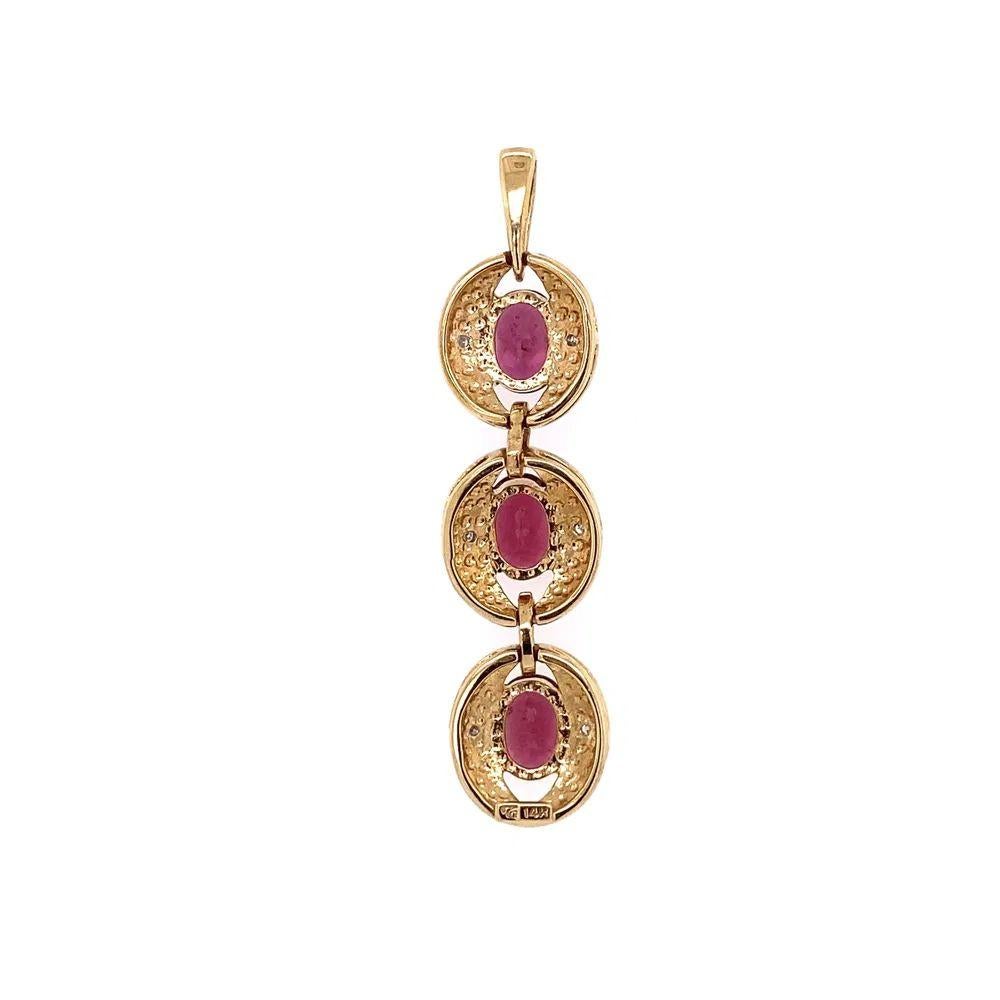 Taille mixte Collier pendentif vintage en or à 3 gouttes avec tourmaline rubellite et diamant en vente