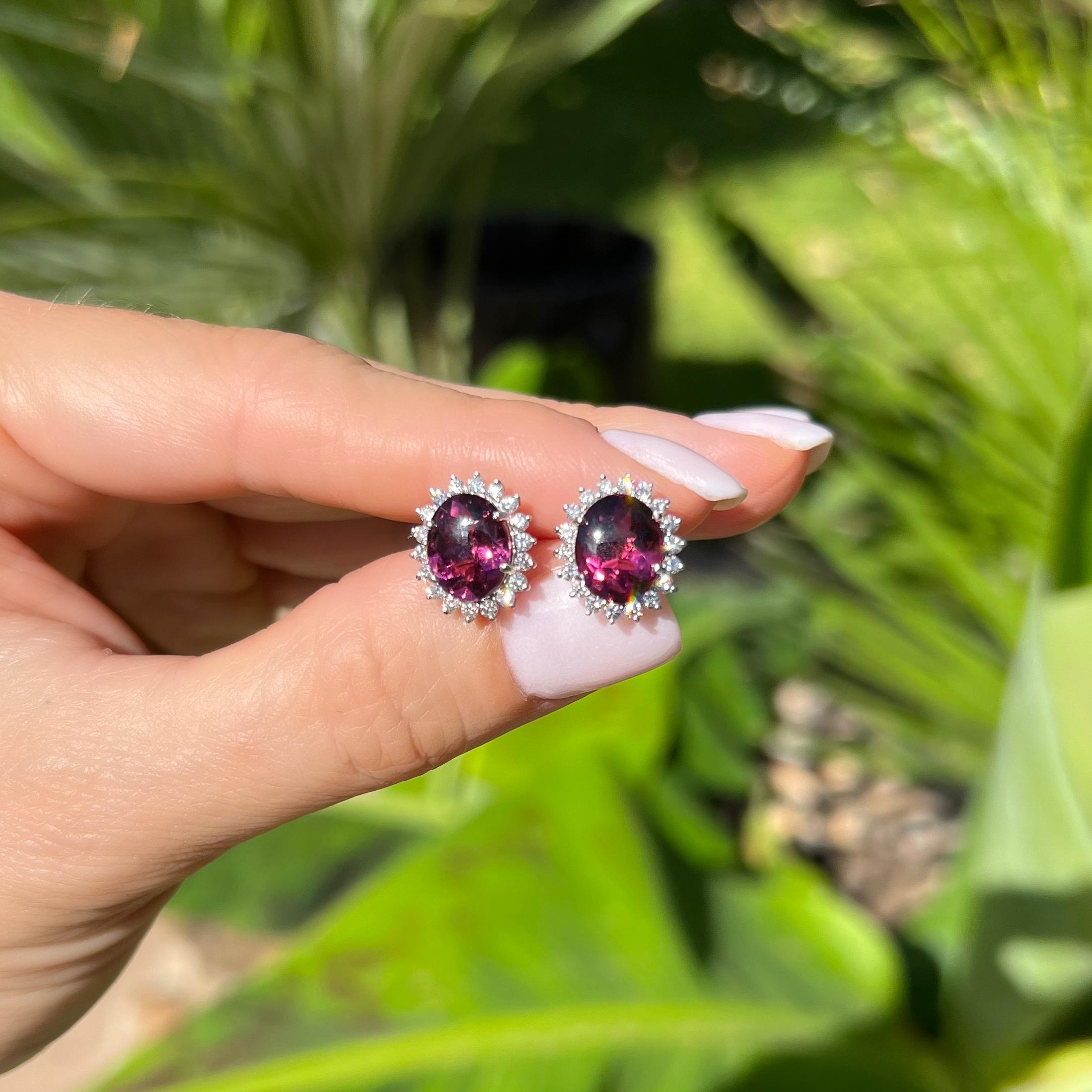 Modern Rubellite Tourmaline and Diamond Gold Stud Earrings For Sale