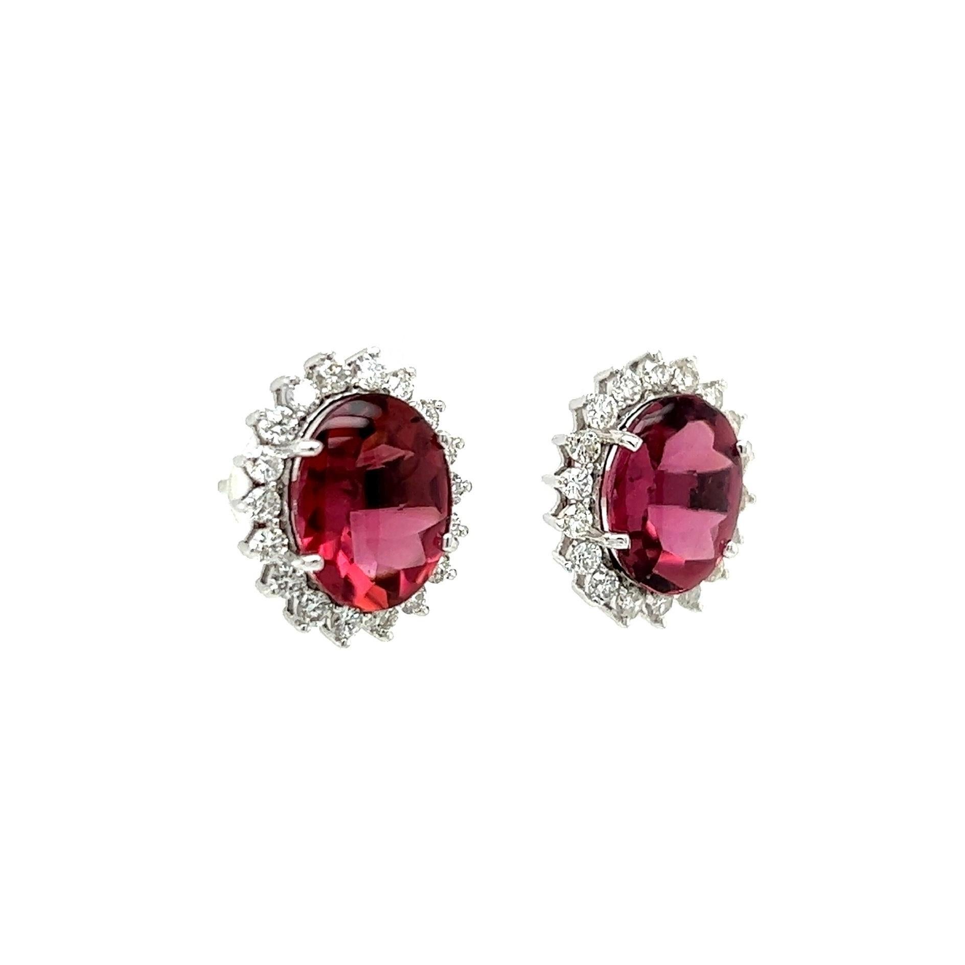 Mixed Cut Rubellite Tourmaline and Diamond Gold Stud Earrings For Sale